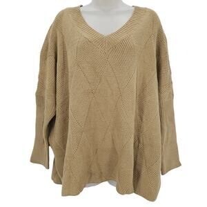 Cupshe Womans size M Khaki V-Neck Dolman Sleeve Diamond Knit Sweater Top NEW